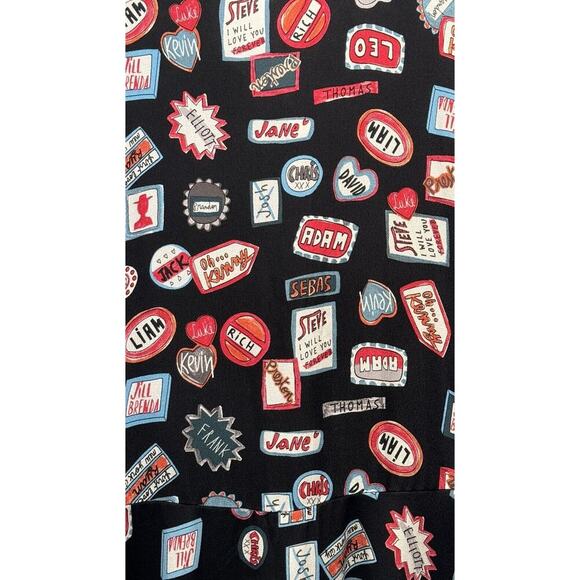 Zara Size Medium Boys Names Heart Print Drop Waist Dress Button Front Artsy RARE - Picture 5 of 9